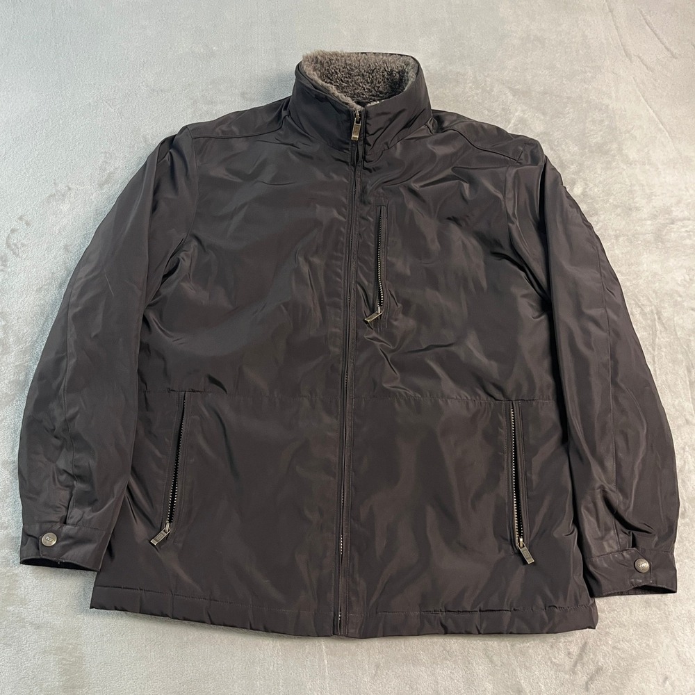 Weatherproof Mens Full Zip Quilted Lined Jacket Faux Shearling Collar Brown XL*